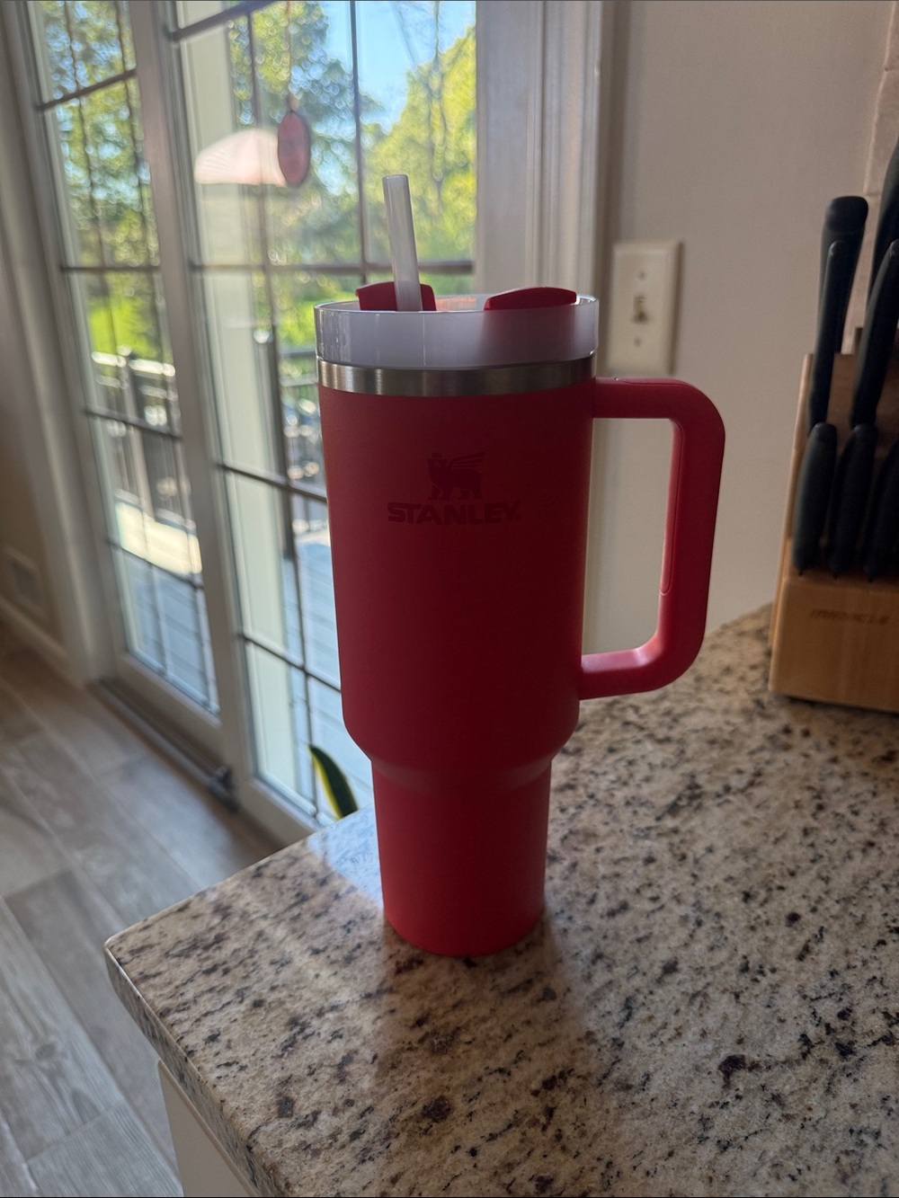 Stanley Red Travel Tumbler with Handle and Straw